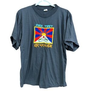 Vintage Free Tibet Embroidered Graphic T Shirt Double Apple 42 105 Political Tee